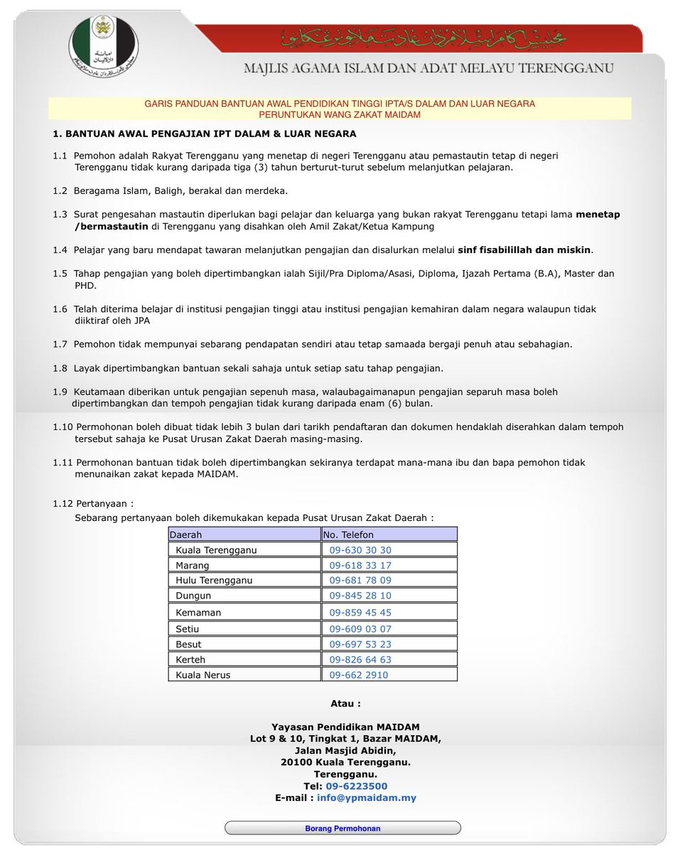 Hiedumara On Twitter Untuk Maklumat Lanjut Sila Klik Https T Co Tlgclfndgk Bagi Mengisi Borang Secara Dalam Talian Kemudian Dihantar Kepada Pihak Yayasan Pendidikan Maidam Majlis Agama Islam Dan Adat Melayu Terengganu