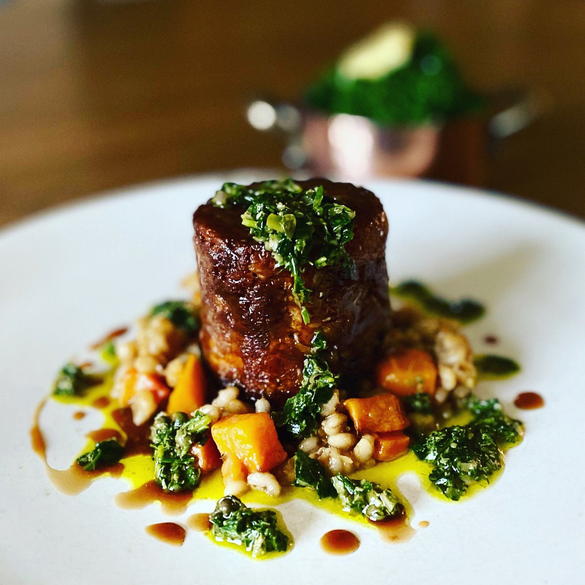 Today’s main course on our Pipe &amp; Glass Inn your home menu - 

Slow cooked shoulder of Yorkshire Dales lamb, pearl barley &amp; butternut squash risotto, wild garlic persillade, buttered kale 

#takeaway #seasonalproduce #michelinstar #michelinpub