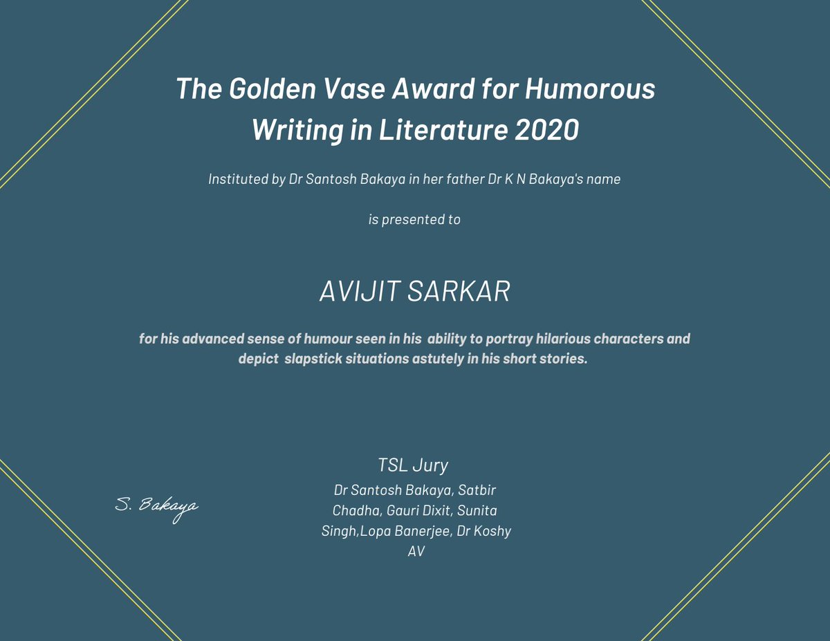 Feeling very proud and honoured to receive the Golden Vase award for humorous writing in literature 😊😊
#literature #award  #humour #avijit_creations