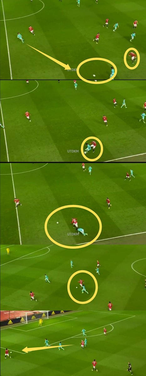Shaw - Aggressively closing down opponents!1- The ball is played into Salah.2- Shaw closes him down immediately.3- Wins the ball!4- Speedily drives forward.5- Plays it wide to Rashford.Good assertive play from Shaw!