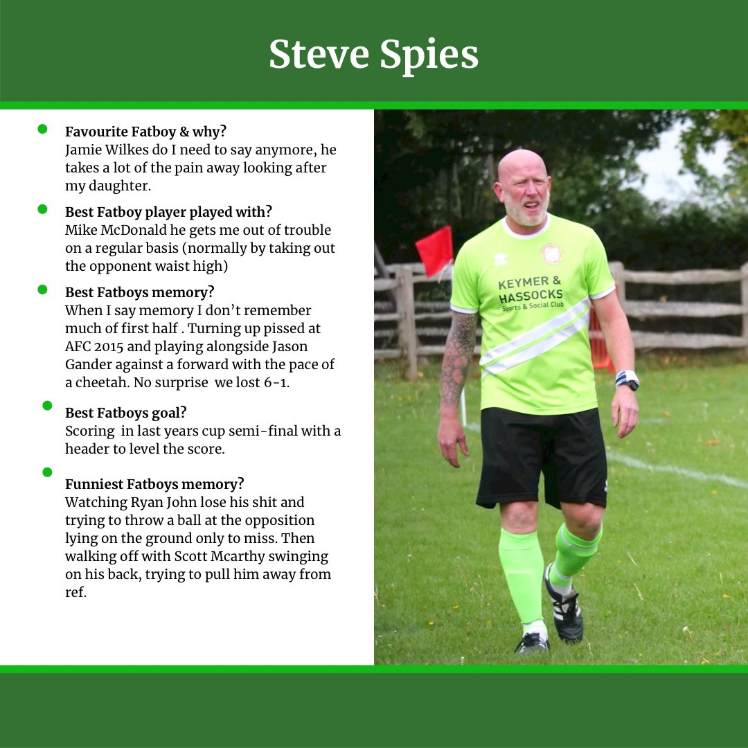 OfficialHFBFC's tweet photo. 🚨 HAPPY SATURDAY 🚨
We’re kicking things off with a bang today with the man who’s ‘been playing football for 50 years’ despite being 50 at the time of the quote. Fan fave @Spiesy41
Steve Spies - pronounced Spees
Position: CB
Year Joined: 2019
Nickname: Spisey
#HFB #FAATS https://t.co/61WIm0vzQJ