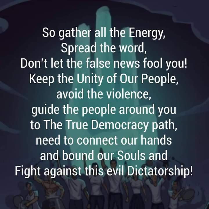 ChitSuW99880832's tweet photo. @PoeYeeMon 
#HearTheVoiceOfMyanmar 
#Save #Myanmar  
#Save #Burma  
#Reject #the #Military !!!
#We #need #democracy!!!
#Help #us #and #support #our #Leader,  #Aung #San #Suu #Kyi #government https://t.co/zWoSVpGgbM