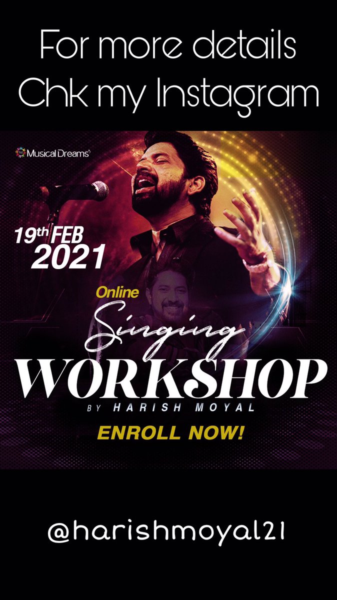 This workshop will enhance your singing skills.
Join us on February 19 4pm, registration is mandatory as only 10 seats available.
P.S this is a free workshop !!
For registration call: +91 9810645897 / 8800777224

#singingworkshop #onlinesinginglessons #musicaldreams #harishmoyal