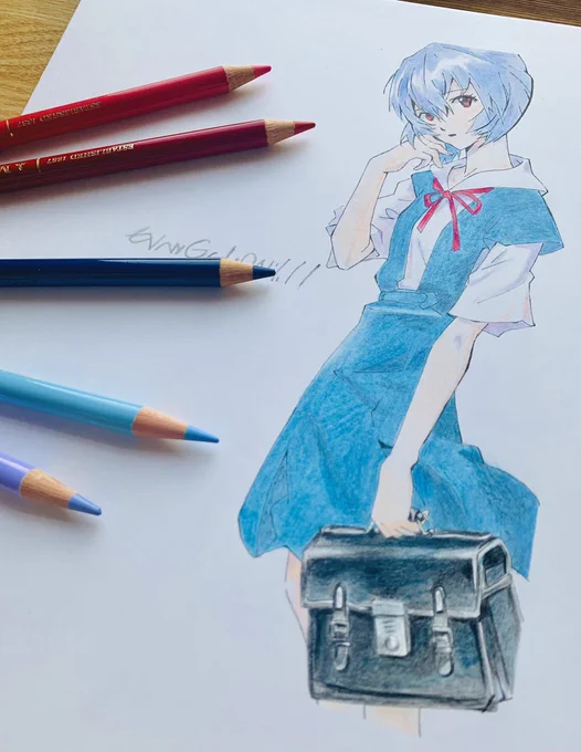 綾波レイちゃん描きました✧︎

#模写 #エヴァンゲリオン #色鉛筆 