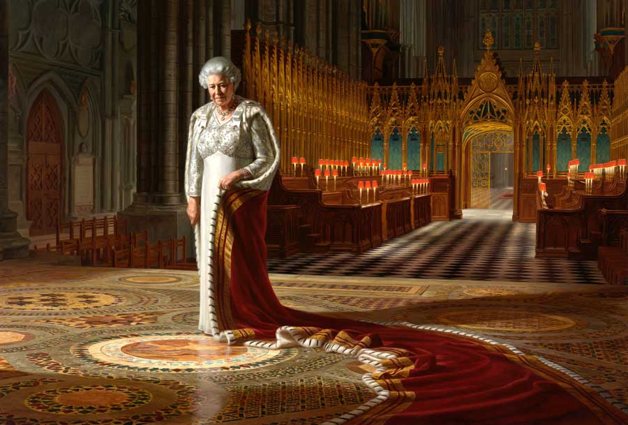 Her Majesty The Queen acceded to the throne #onthisday in 1952. She is the longest-reigning monarch in British history, having been Queen for 69 years. This portrait of the Queen wearing her State dress and robe and standing in the Abbey is by Ralph Heimans.