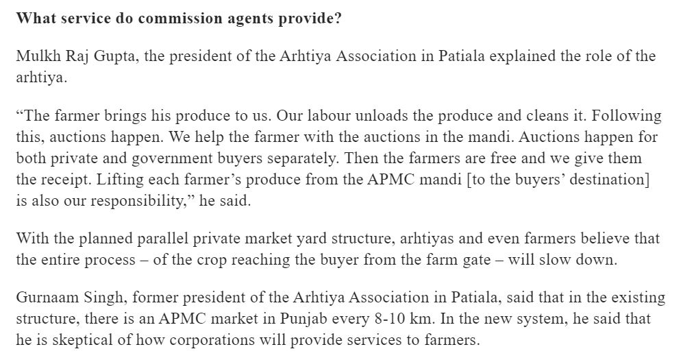 Claim 4: Middleman in APMC are no longer in control of farmers sales and income.Middlemen play an important role in the mandi process, and are trusted by the farmers.