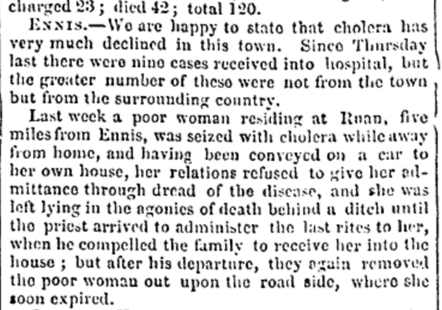 'left lying in the agonies of death behind a ditch': The awful death of a woman in #Ruan #Clare during the #Irish #Famine when her own family refused to help because of fear of #Cholera  #disease #COVID19ireland #ireland