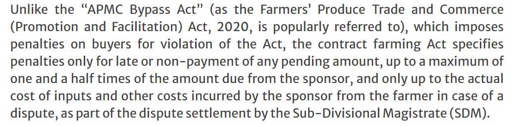 Claim 5: Legal mechanism assist farmers by prosecuting unethical buyers/traders.It's skewed against the farmers since they don't have the resources of a big agri corp for example. Also, as mentioned above, highest level is appellate authority, so no move to courts.