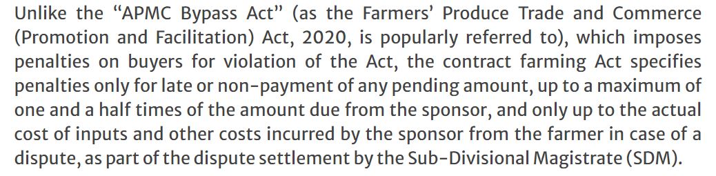 Claim 5: Legal mechanism assist farmers by prosecuting unethical buyers/traders.It's skewed against the farmers since they don't have the resources of a big agri corp for example. Also, as mentioned above, highest level is appellate authority, so no move to courts.