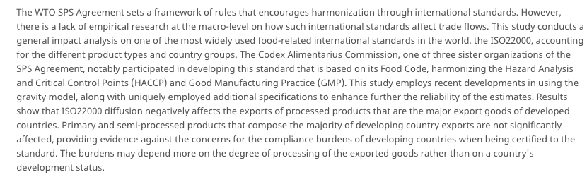 Nayung Kim's "The Impact of ISO22000 Standard Diffusion on Agricultural Exports"