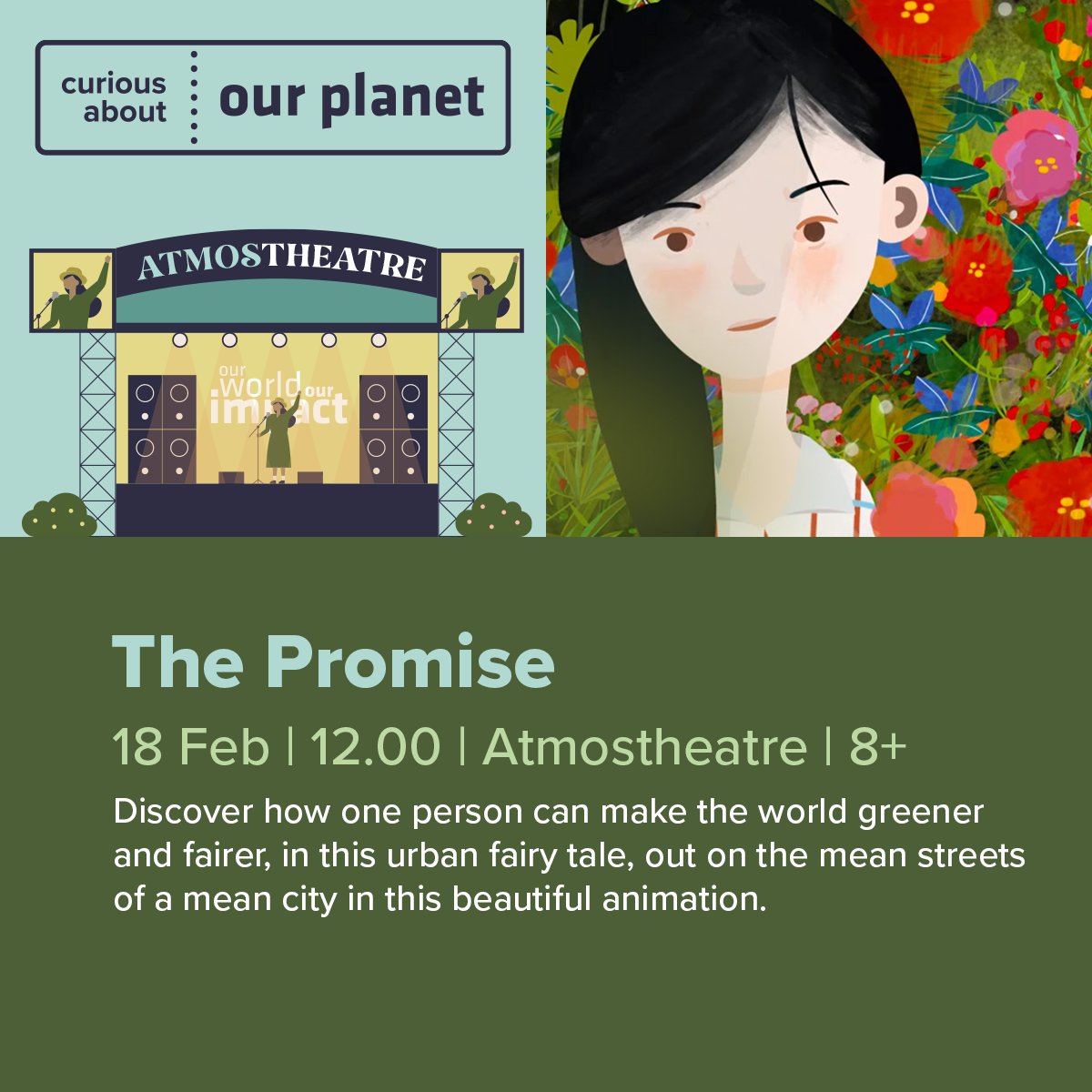 gsc1's tweet photo. 2οΈβ£ The Promise π±
18 Feb | 12.00 | Atmostheatre | 8+
Discover how one person can make the world greener and fairer, in this urban fairy tale, out on the mean streets of a mean city in this beautiful animation. #SeedThePromise https://t.co/TAikKzxYEf