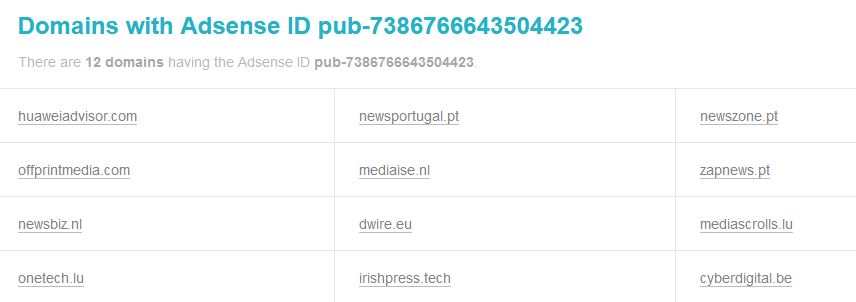 I found that Dwire shares a Google Adsense ID with 11 other domains, most of which also present themselves as news sites ostensibly based in Luxembourg, the Netherlands, Ireland and Portugal, as well as in Belgium.