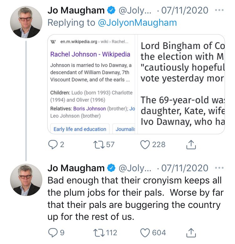 Not deleted. These tweets, which describe Kate Bingham as “... buggering the country up for the rest of us” and “so incredibly grim”. There was no substance in the negative headlines and accusations of conflict of interest and leaking confidential information quoted either