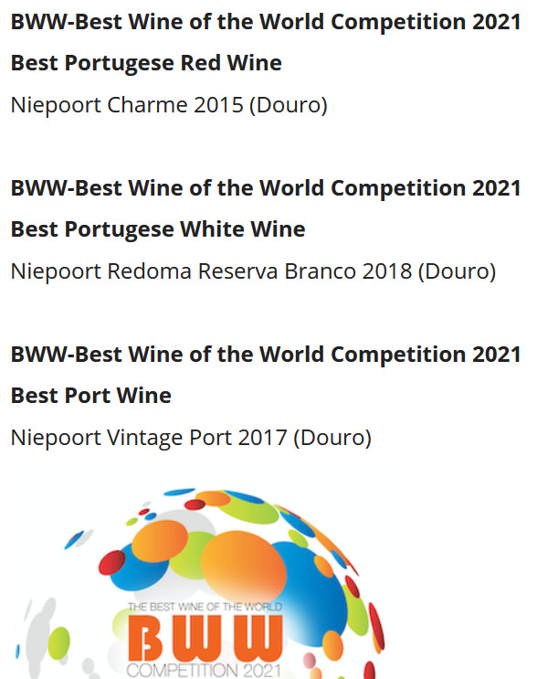 We are very proud to have been awarded Best Portuguese White Wine, Best Portuguese Red Wine and Port Wine 2021 by the Best Wine of the World competition (BWW) #niepoort #portugal #bestwine #portwine #wine