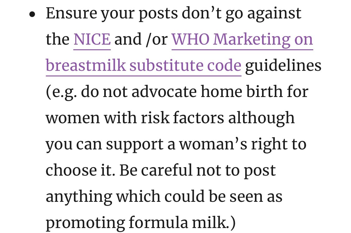 New guidelines from  @NatMatVoicesorg for maternity voices partnership groups (theoretically a forum where people can have their say about maternity services. Be careful not to post anything that could be perceived as promoting bottle feeding?  http://nationalmaternityvoices.org.uk/social-media-guidelines-for-mvps/?fbclid=IwAR3nCUP3GvrWfox3RMJ8GNCRKj0Gjl2wlWA1quYiSMm92M2iVBMaS58V5A8