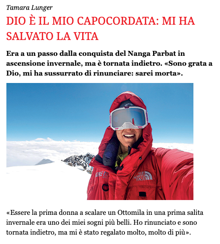 #TamaraLunger è salva al campo base dopo aver rinunciato alla vetta del K2 in invernale. Già nel 2016, parlando della ritirata dal Nanga Parbat, mi aveva colpita per la lucida capacità di scegliere la vita <a href="/SanPaoloEditore/">Gruppo Editoriale San Paolo</a> 
bit.ly/3oVmf9U