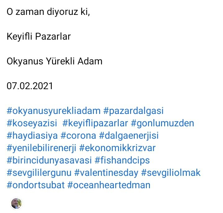 Okyanus Yürekli Adam 

#okyanusyurekliadam #pazardalgasi #koseyazisi  #keyiflipazarlar #gonlumuzden #haydiasiya #corona #dalgaenerjisi #yenilebilirenerji #ekonomikkrizvar #birincidunyasavasi #fishandcips #sevgililergunu #valentinesday #sevgiliolmak #ondortsubat #oceanheartedman