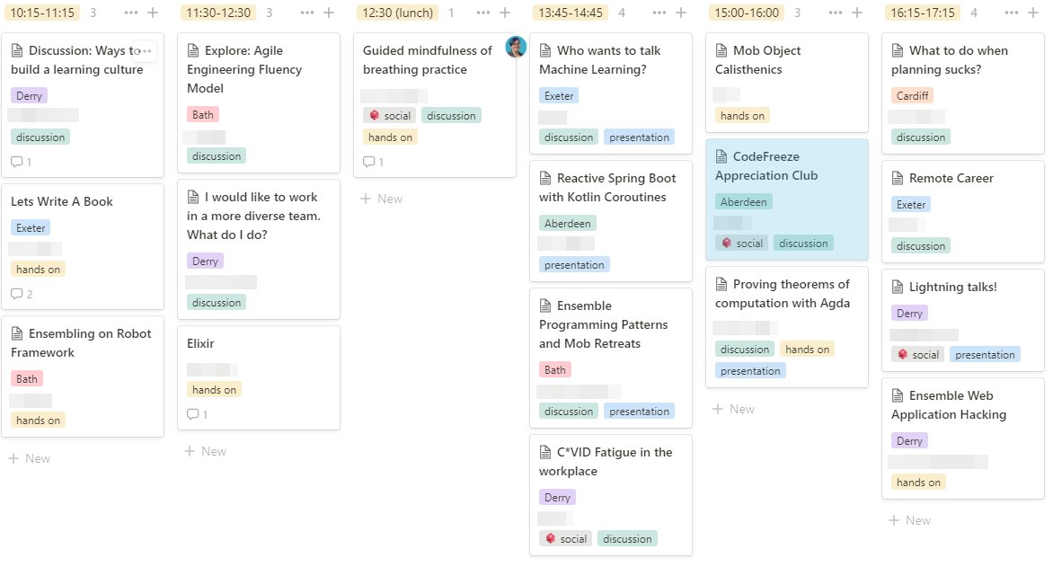 AmelieCornelis's tweet photo. We're starting with the sessions at #SoCraTesUK for our winter edition. Here's what's on offer, you can still join 🙂

Very nice to see a good mix of familiar and new faces ✨ https://t.co/yjeVGCgjve