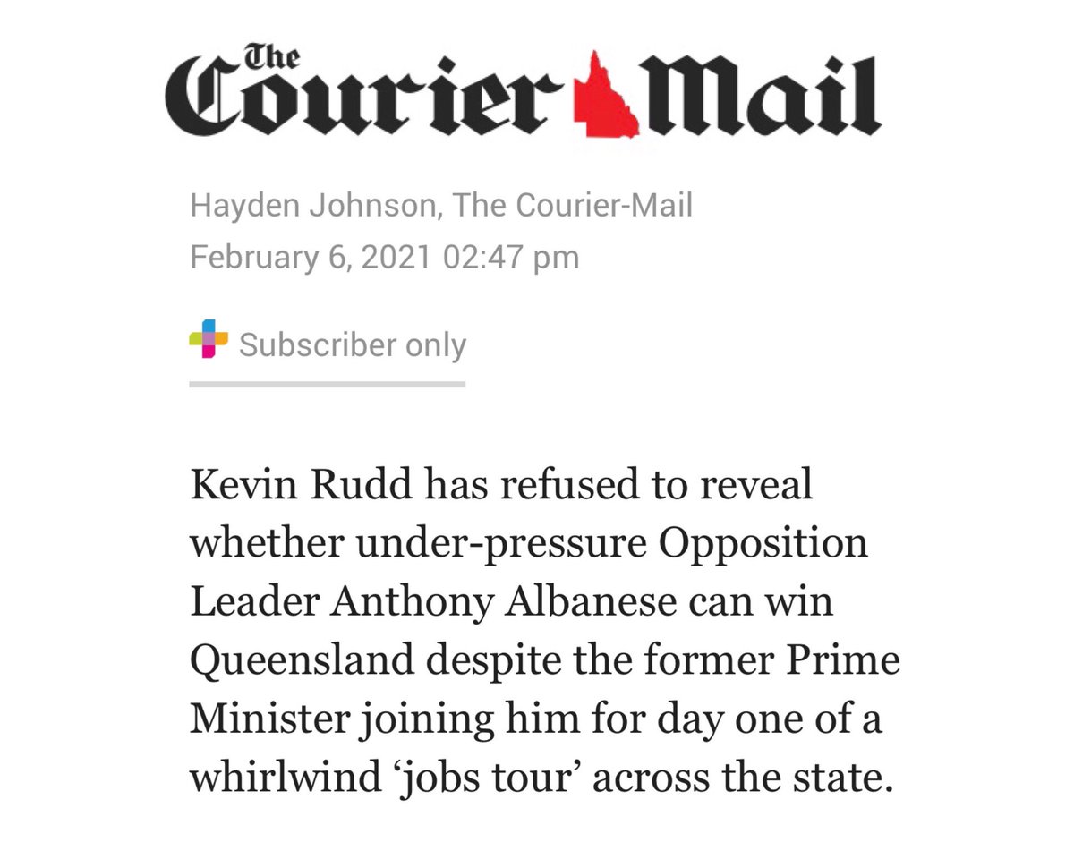 Flat-out bullshit from Murdoch’s @couriermail.

I DID NOT refuse to express confidence in Albo. Of course he can win Queensland

I DID refuse to be interviewed by the #CourierFail because it’s an LNP campaign pamphlet masquerading as a newspaper. This article just proves my point