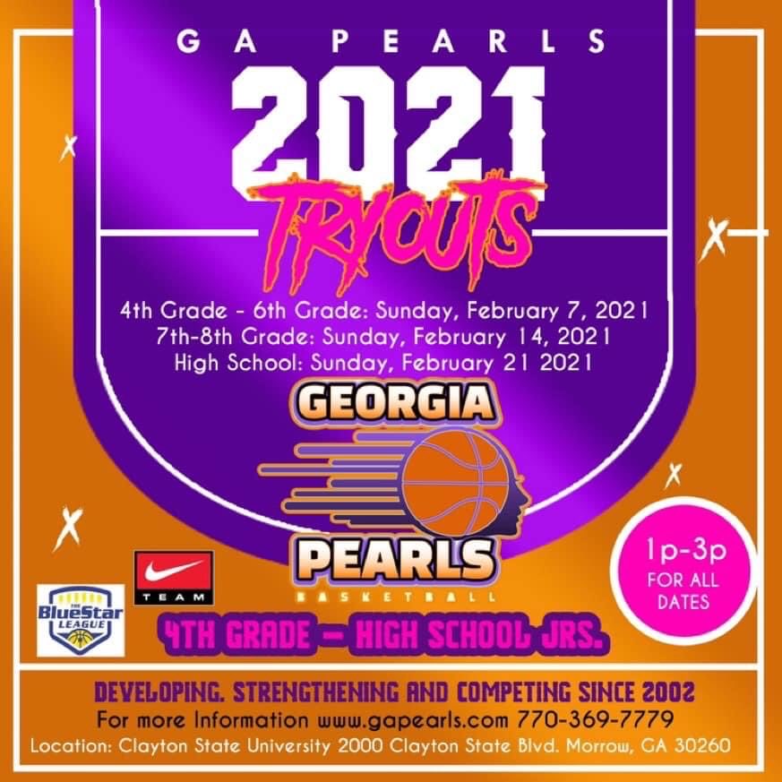 Georgia Pearls Basketball Tryouts (4-6 graders) Sunday 1-3pm - 2/7/2021