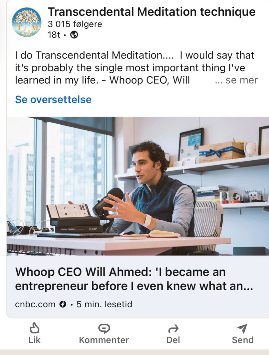 Utrolig inspirerende historie om CEO Will Ahmed👍🙏. Les hele intervjuet her: pos.li/2hyie1
Gratis online foredrag om TM mandag kl. 18 pos.li/2hyie2
