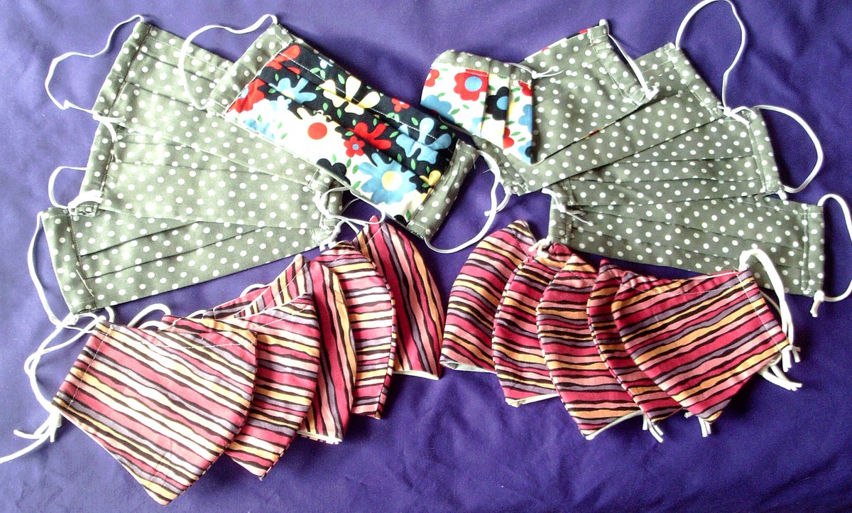#Masks for #WalthamForest:  More lovely fresh masks for our donation supply - this time made by Madeleine. Pleats and Olson cup-style with nose grips and comfy elastic. Thanks Maddy! 👍 And thanks to our fabric donors too for raiding their stashes. 🙂
