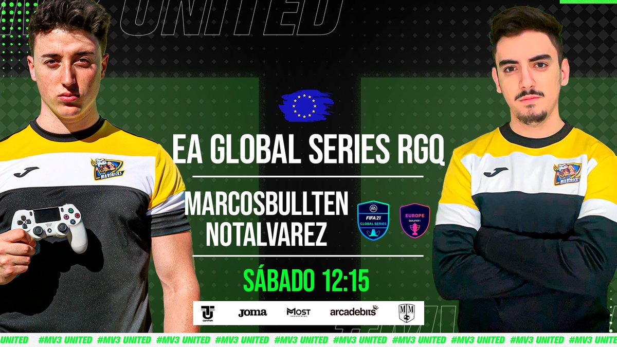 Jugamos hoy el 3er qualifier europeo 🇪🇺 de la #FGS21 #FIFA21 ¡EN DIRECTO!🔴

🕒 12:15
👤 <a href="/MarcosBullten10/">Marcos</a> <a href="/NotAlvarez7/">Sergio</a> <a href="/Pabloambrosio22/">Pablo Ambrosio</a> 
📺 Twitch.com/notAlvarez7

#MV3United #GoMV3 🖤💛