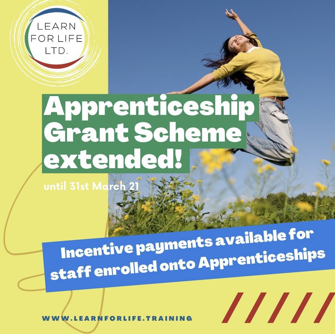 LearnForLifeLtd's tweet photo. ✨ APPRENTICE GRANT SCHEME EXTENDED✨

Great News! The Apprenticeship Grant Scheme has now been extended until March 21. 

Get in touch with us to enrol today 🙌

#Apprenticeships #Apprenticeship #Apprentice #Training #Learning #Education #Personaldevelopment https://t.co/tWeTQZCeW9