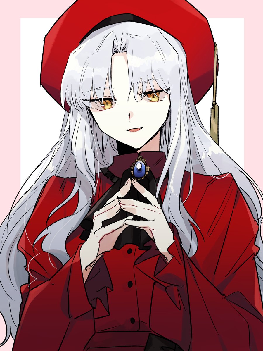 caren hortensia 1girl brooch yellow eyes solo hat long hair jewelry  illustration images