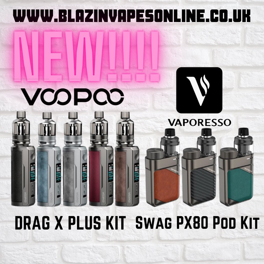 New and in stock now Drag X Plus Kit from @voopootechofficial and the Swag PX80 Kit from @vaporesso_ecig so why not head on over and treat yourself 💨💨🚭🔞