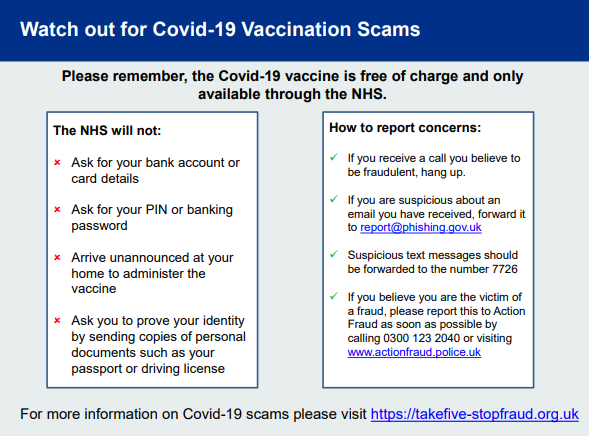 Please be alert ⚠️ The NHS in Leeds has issued a serious warning to people in the city. DO NOT fall for Covid-19 vaccine scams ⚠️ <a href="/LeedsCC_News/">Leeds Council News</a> <a href="/LeedsHospitals/">Leeds Teaching Hospitals</a> <a href="/WYP_LeedsCity/">West Yorkshire Police - Leeds City Centre</a>