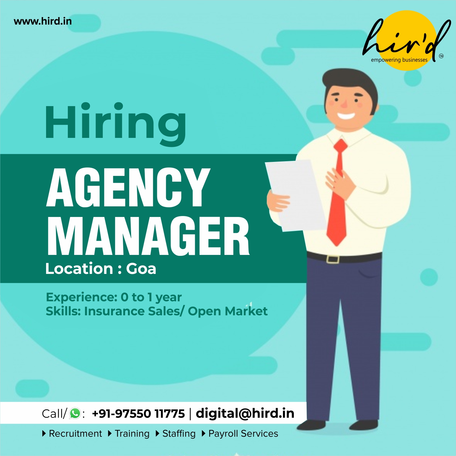 Hird Services Private Limited on X: “We are hiring Agency Manager