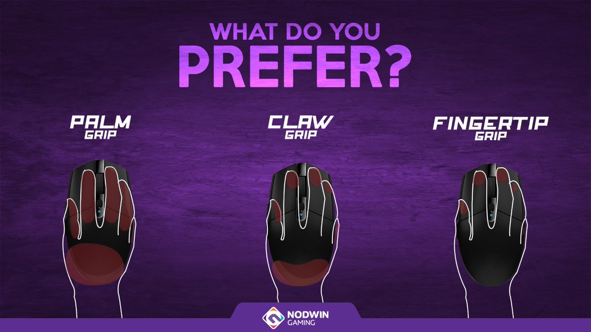 NodwinGaming's tweet photo. The way you hold a mouse can make a big difference in your reaction time, agility &amp; comfort🖱️ Let us know your preferred choice of grip✊👀

#mousegrip #gaming #preference #esports #nodwingaming https://t.co/JsVLDKMGr3