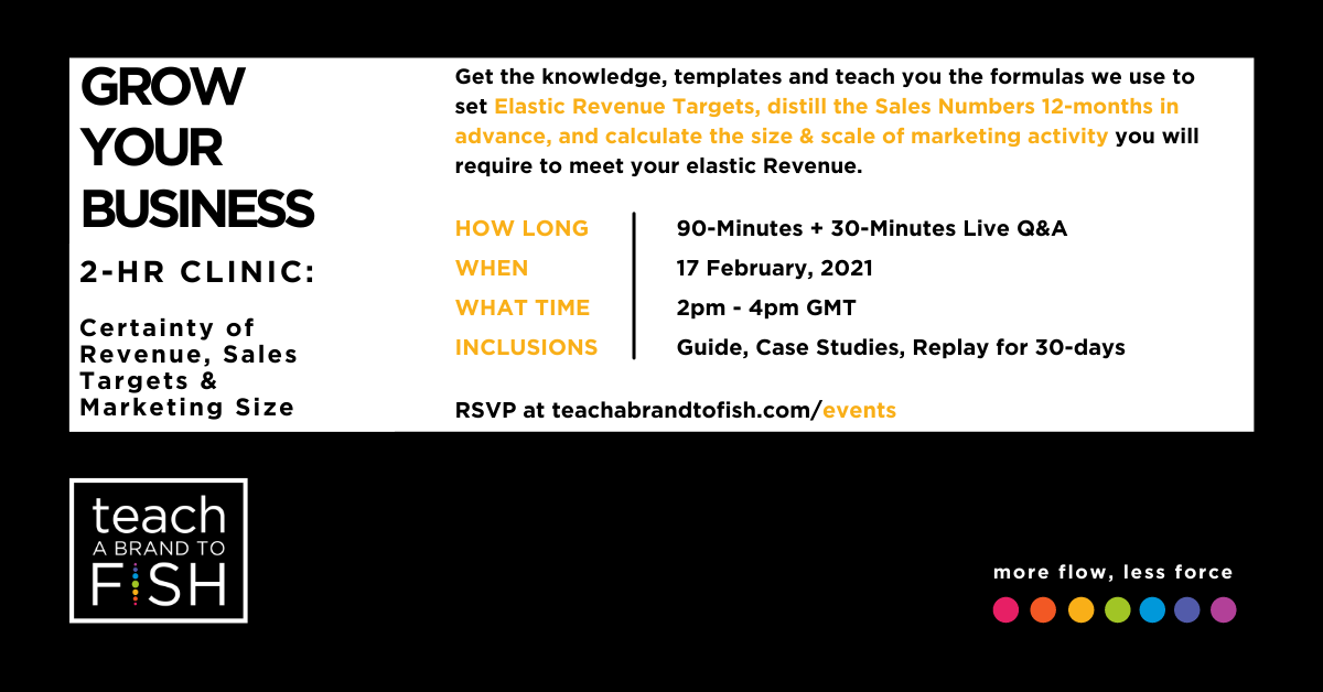 TBF_Labs's tweet photo. ONLINE CLINIC: 17 Feb, 2pm - 4pm GMT

2-hour online clinic that presents, demonstrates and  offers a framework for Revenue Targets, Sales by Quarter, Month, Week and the Size &amp; Scope of a Marketing plan to meet that Revenue target.

Tickets here: https://t.co/1Sw5uCYuoM https://t.co/2hbFp43afj