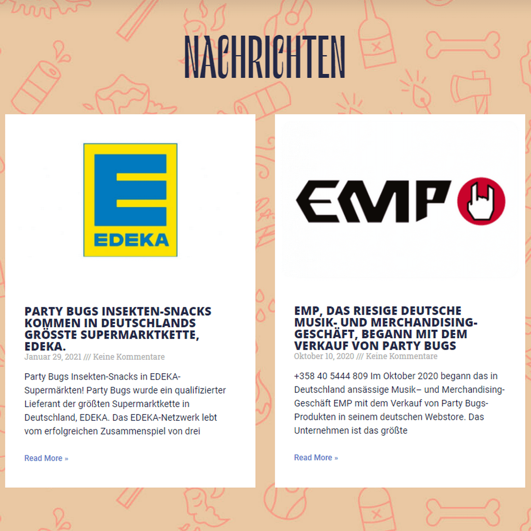 Am 29. Januar 2021 wurde Party Bugs ein qualifizierter Lieferant der größten Supermarktkette in Deutschland, EDEKA.

Bitten Sie Ihren EDEKA-Händler, Party Bugs zu bestellen, damit Sie sie kaufen können!

#partybugs #partybugssnacks

#insektenessen #insektensnack #snackinsects