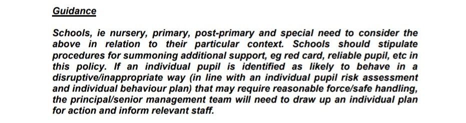 Although this is welcomed,its meaningless without an understanding of/or mandatory training in regards trauma informed practice and neurological development etc across all staff. Individuals need not be identified if de-escalation methods are standard practice across the board