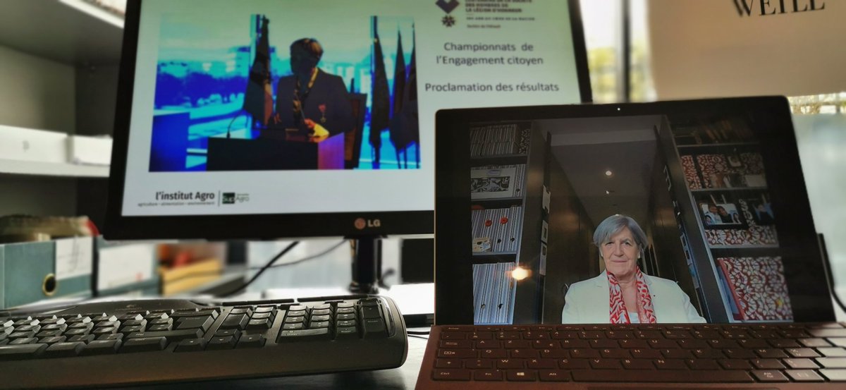 LegionHonneur34's tweet photo. @LegionHonneur34 vérifie son poste d'intervention pour la visio conference qui débute à 14h, discours de la #smlh34 à 14h20, cérémonie publique sur le site de @Supagro https://t.co/xoHTdmlFrF