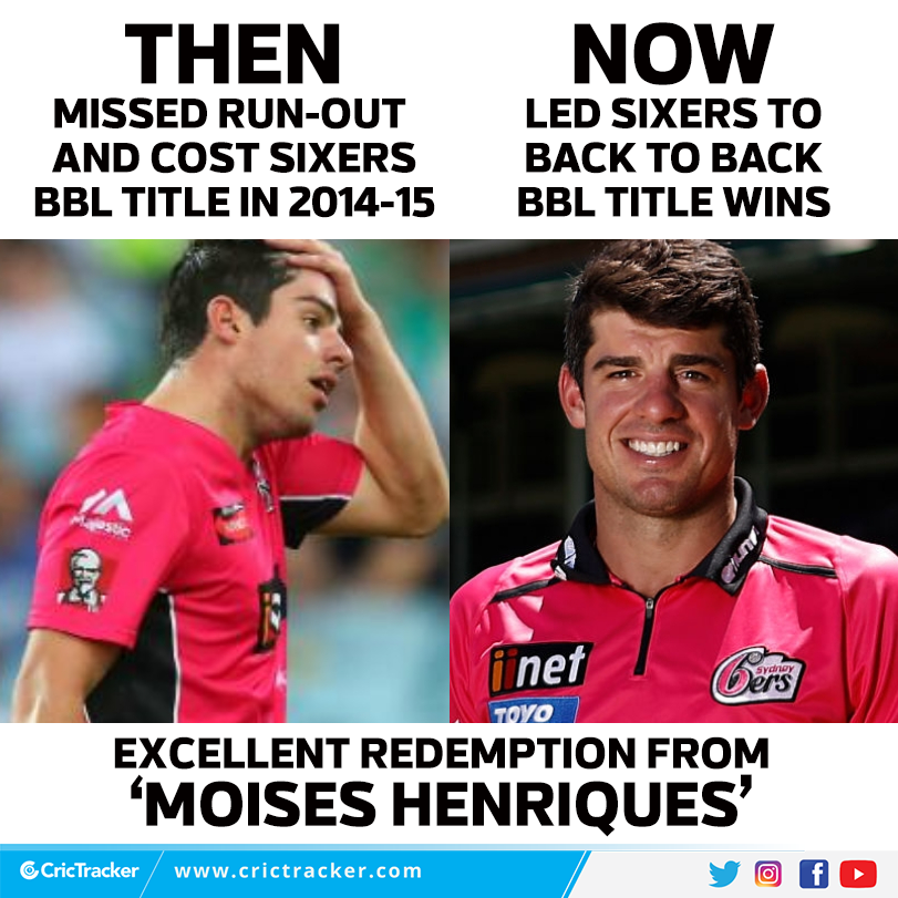 Cricketracker's tweet photo. Back to back BBL title wins for Sydney Sixers under Moises Henriques.

#Cricket #CricTracker #BBL2020 https://t.co/uUGPRpnWaB