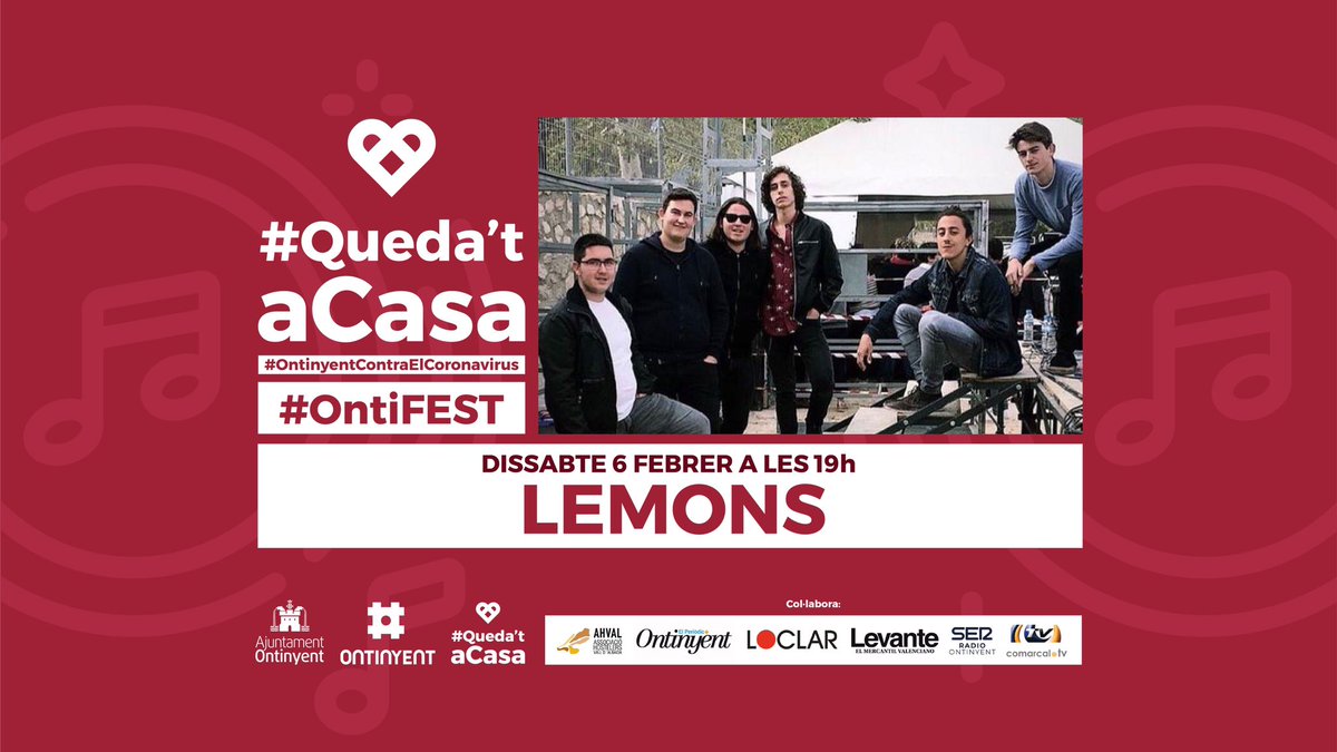 ajOntinyent's tweet photo. 🎥 JA EN DIRECTE | Reprenem #OntiFest. Des d'aquest enllaç https://t.co/tcPfQqIREd pots seguir en directe el concert de Lemons. Gaudeix de la millor música d'Ontinyent!
#juntscontralacovid #OntinyentContraElCoronavirus https://t.co/dSckj9x57P