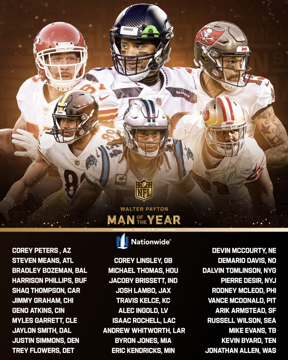 NFL (@nfl) on Twitter photo The winner of the 2020 Walter Payton NFL Man of the Year Award presented by <a href="/Nationwide/">Nationwide</a> will be announced tonight! #WPMOY
📺: #NFLHonors | Tonight 9pm ET on CBS The winner of the 2020 Walter Payton NFL Man of the Year Award presented by <a href="/Nationwide/">Nationwide</a> will be announced tonight! #WPMOY
📺: #NFLHonors | Tonight 9pm ET on CBS