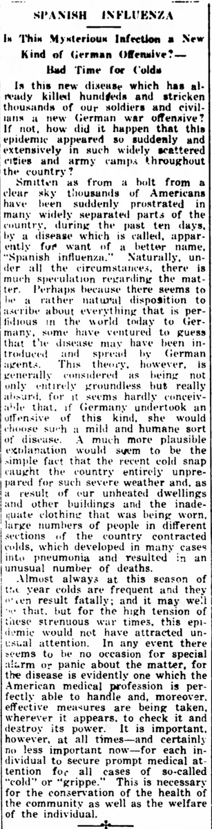 Newspaper editors waxed eloquent as they discredited conspiracies that the Germans were behind the spread of influenza. (The Gazette, Stevens Point, 10/02/1918)