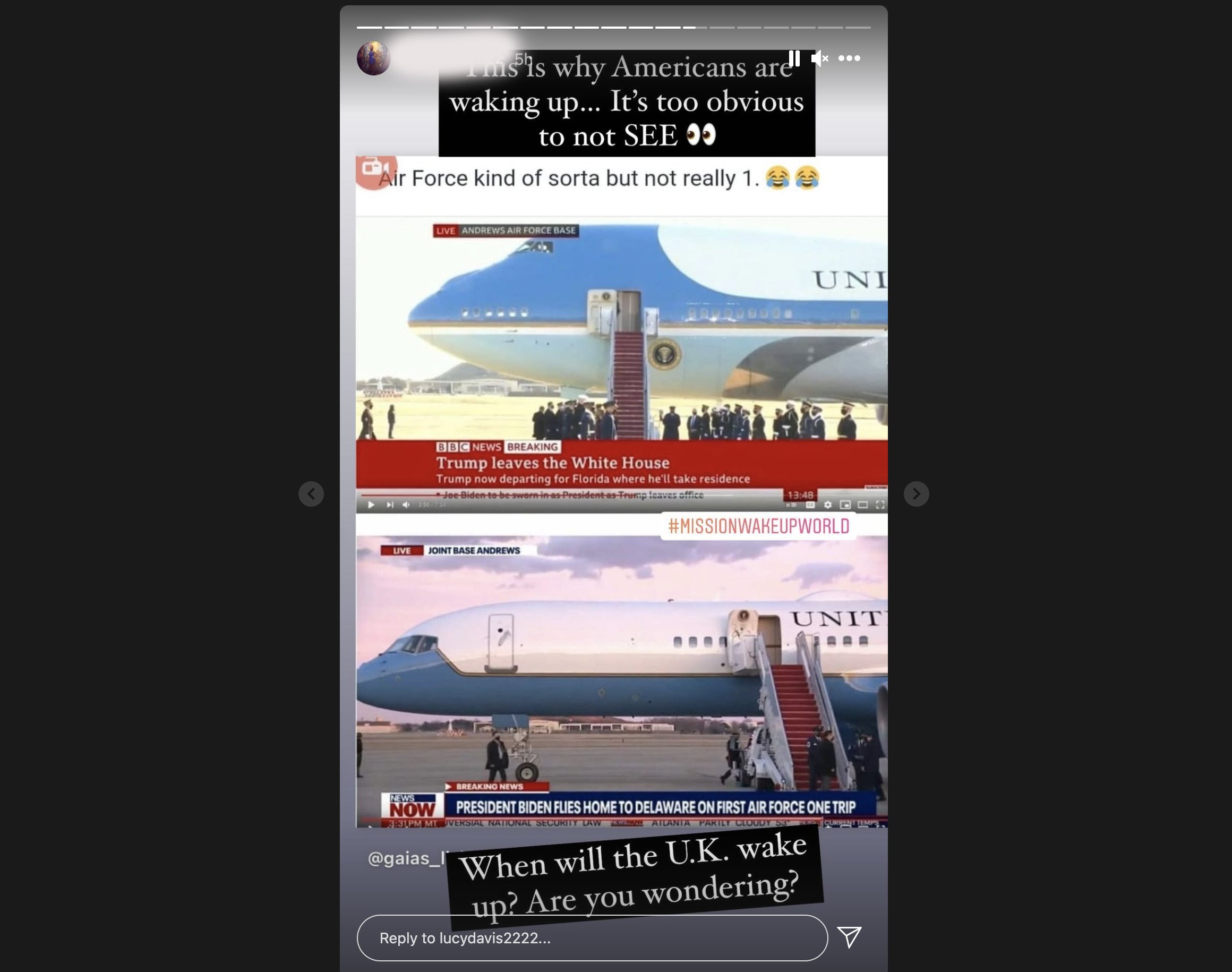 Shayan Sardarizadeh on X: Some QAnon believers are claiming the plane Joe  Biden flew on yesterday was a fake Air Force One, meaning their view Biden  is a fake president is still