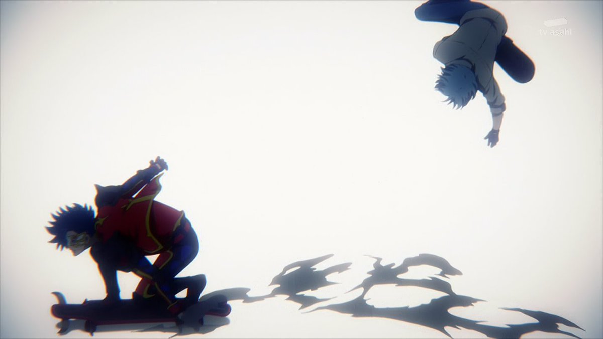 スケボーで走りながら変態アダム様とのダンシングが始まるギャグみたいな展開なのに作画力の暴力で超カッコいいから困ったものです
毎回毎回期待の上をいってくれる素晴らしいオリジナルアニメですね
アダム様やシャドウさん等各キャラクターを魅力的に描くのも見事です
#sk_8
#エスケーエイト 