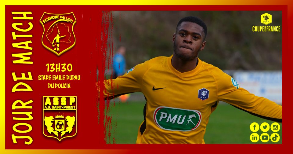assaintpriest's tweet photo. 🟡 JOUR DE MATCH 🔴
🏆 @coupedefrance #7emeTour
⚔️ FC Rhône Vallées
⌚️ 13h30
📍 Stade Emile Dupau - Le Pouzin
💻 #FCRVASSP
❌ match à huis clos
🎥 direct vidéo @MistralTV https://t.co/uYAYgQq6tW