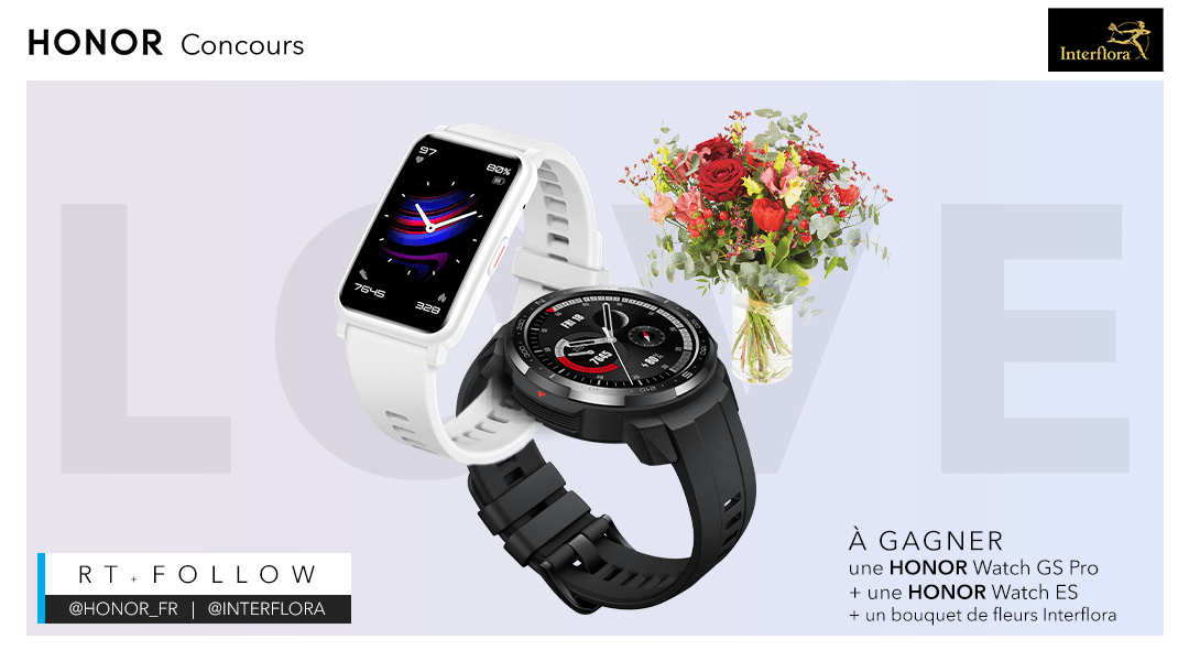 Honor_FR's tweet photo. Que vous l'attendiez ou la craigniez, la St Valentin arrive...💗@Interflora et HONOR vous font gagner un bouquet de fleurs et un duo de montres #HONORGSPro et #HONORWatchES!
👉Follow @HONOR_FR & @Interflora
🔄RT le concours Raconte nous ce que tu as prévu le 14 en commentaire! https://t.co/42GpNFHnCh