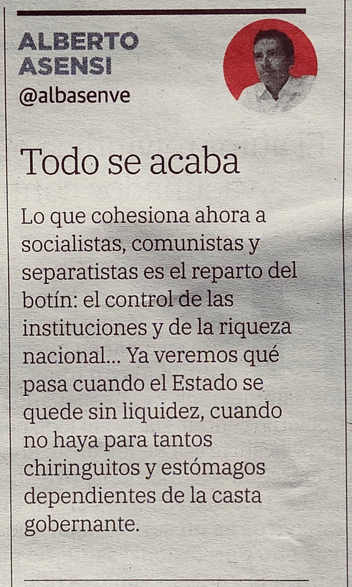 En @lasprovincias del 6 de febrero de 2021 ... #Todoseacaba #déficitpúblico #derrochepúblico #liquidez #recortes #hambre