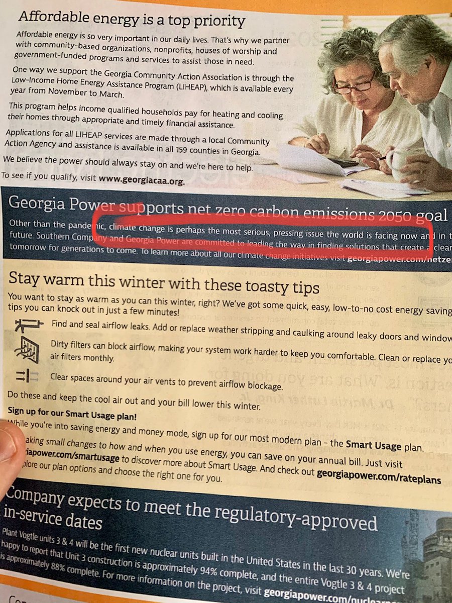 GA Power's most recent insert. Admits Climate Change is "most pressing issue". Glad to have you on board - finally.