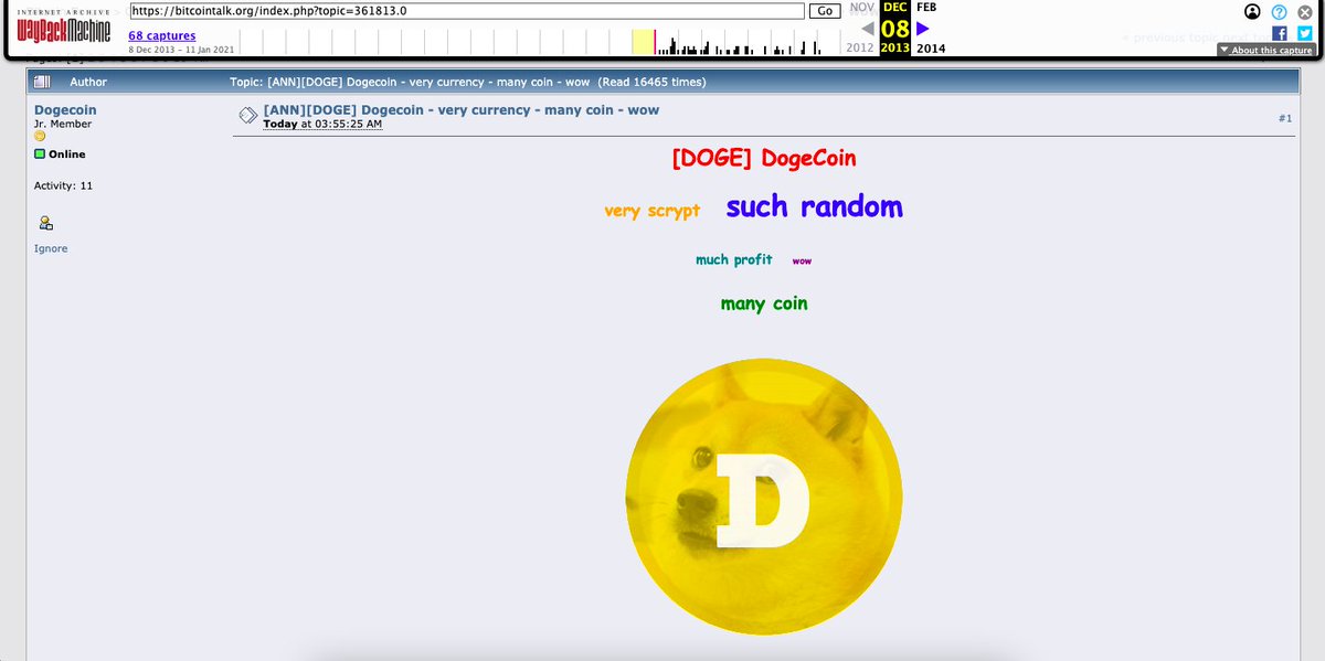 6th Dec 2013, launched Dogecoin  Including the site & social media accounts. Archive (Dec 7th):-  http://bit.ly/7thDec2013&nbsp;