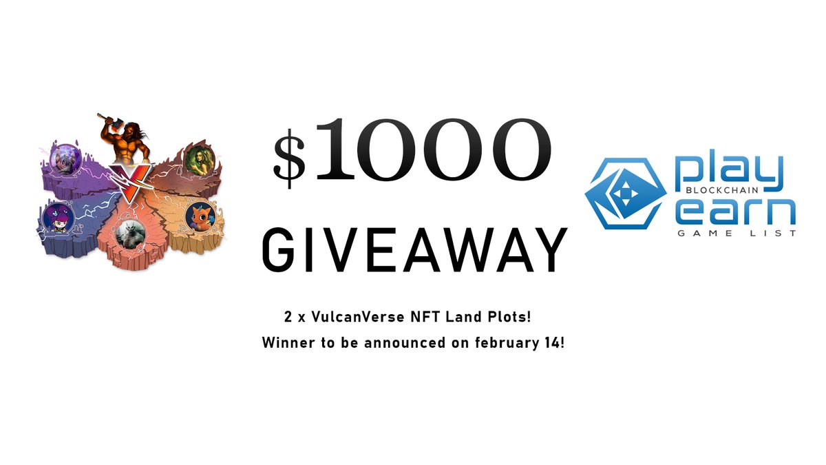 PlayToEarn's tweet photo. 1000$ #Crypto #NFT Giveaway!

Together with @VulcanVerse we giveaway 2 #VulcanVerse #VirtualWorld land #NFTs to 1 lucky winner!

☑️Follow us &amp; @VulcanVerse
☑️Like &amp; RT
☑️Tag 3 friends
☑️Visit https://t.co/F3dr6n018Q &amp; https://t.co/2UGPK9ffYH

Winner will be announced on feb. 14! https://t.co/e2R1vmo5E0