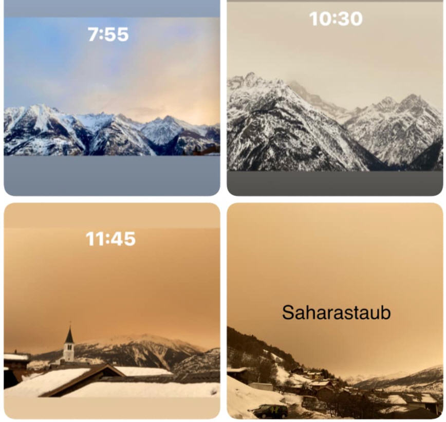 Alpenweerman's tweet photo. We hebben wel vaker te maken met dit soort verschijnselen door #Saharastof maar zo erg als vandaag heb ik het in 22 jaar nog niet meegemaakt! Zelfs de gletsjers kleuren geel #Oberwallis. https://t.co/jqLe0EPuCf